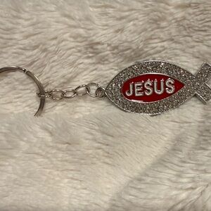 Jesus Fish Keychain with Red Enamel and Rhinestones